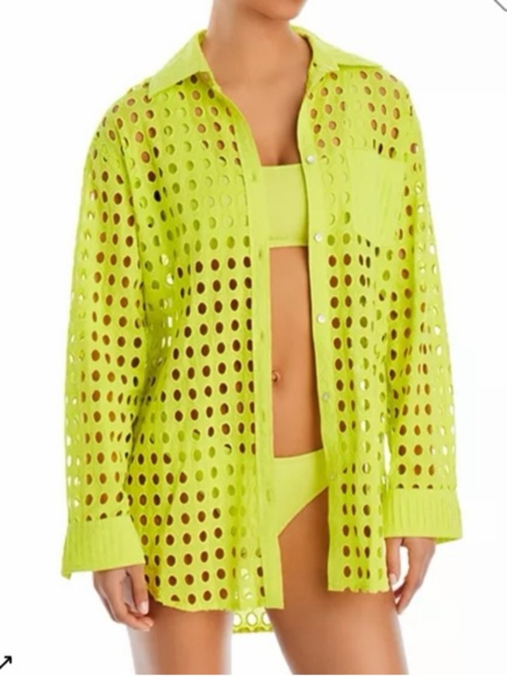 Neon Lime Cutout Button-Front Shirt